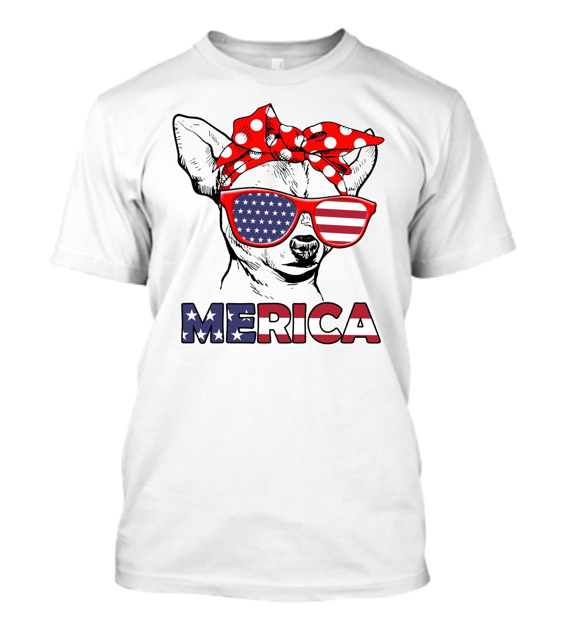 Chihuahua Merica USA Patriotic Glasses And Bandana T-Shirt