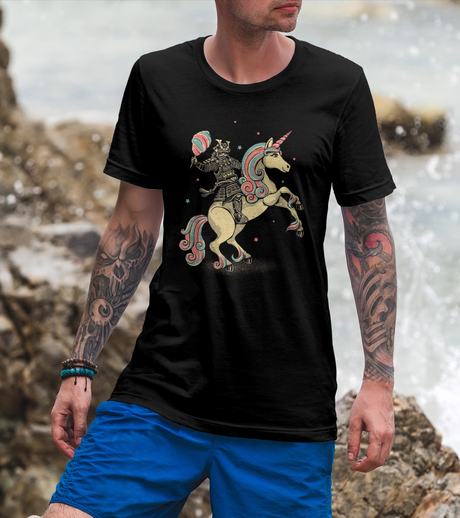Cotton Candy Samurai Riding Unicorn T-Shirt