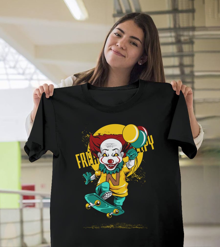 Freaky Clown Skateboarding With Mallet And Letter N T-Shirt