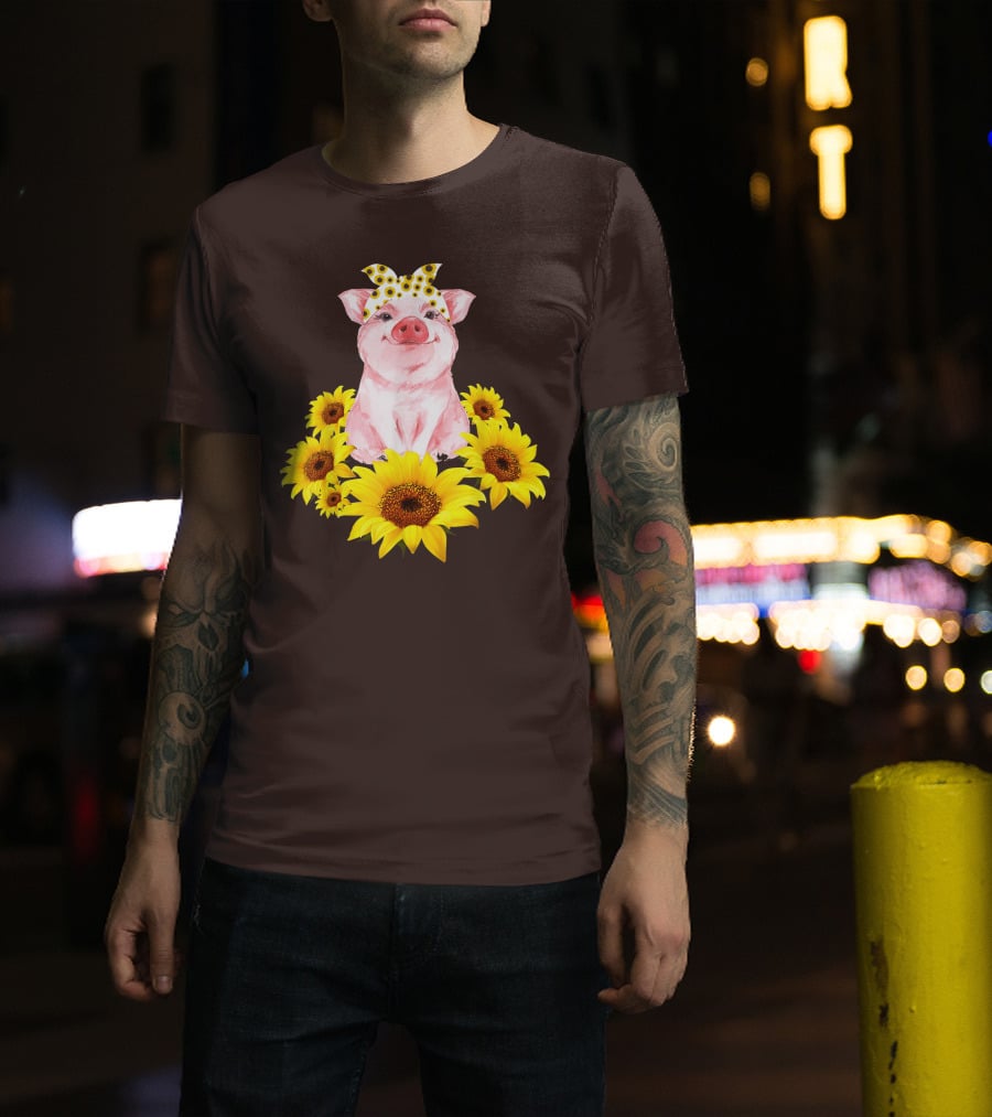 Lovely Piggy Surrounded By Sunflowers T-Shirt