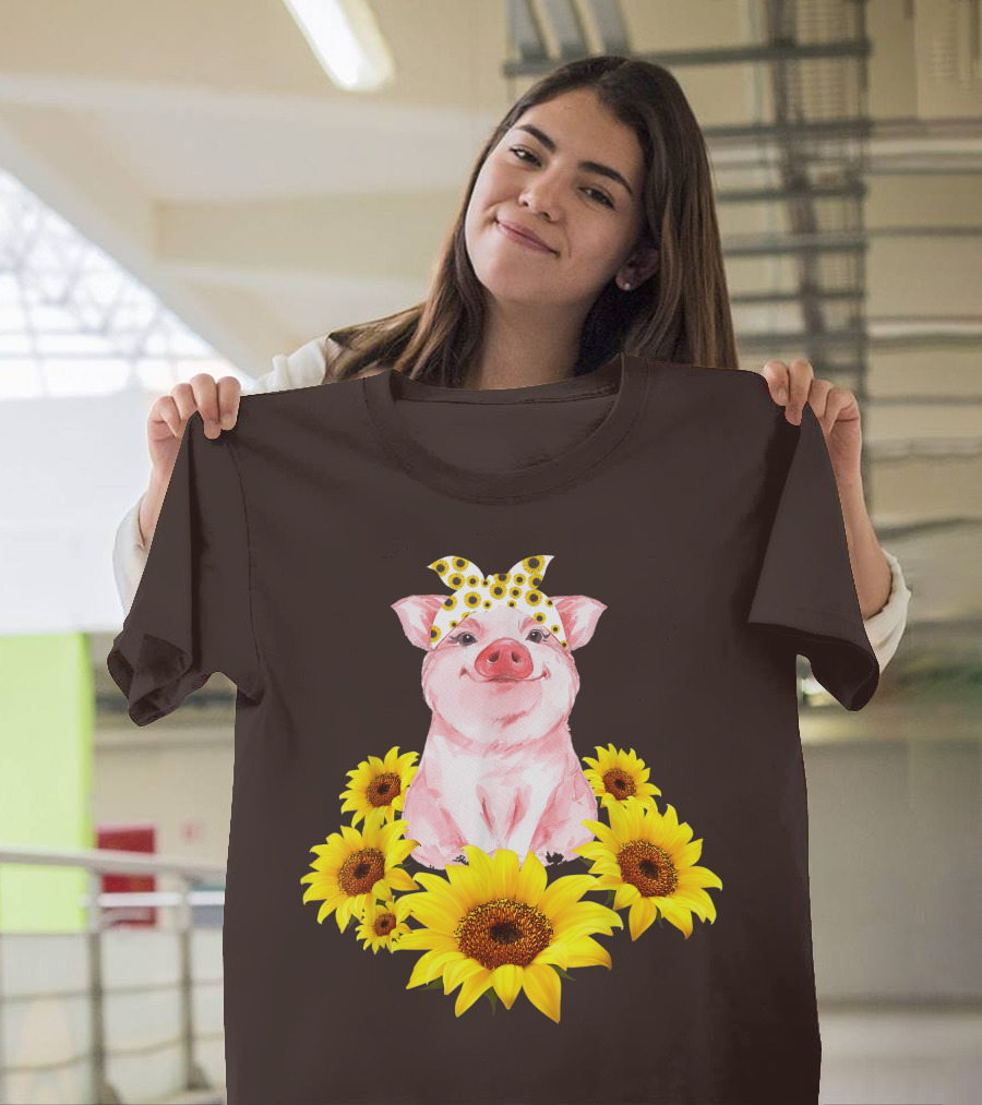 Lovely Piggy Surrounded by Sunflowers T-Shirt