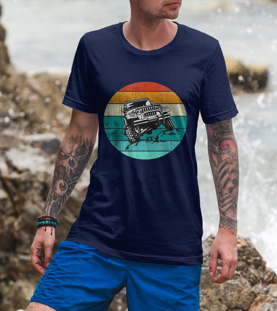 Off Road 4x4 Vehicle Retro Sunset Adventure Jeep Wrangler T-Shirt