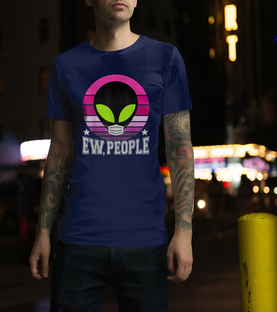Ew People Alien Mask Retro Magenta Sunset T-Shirt