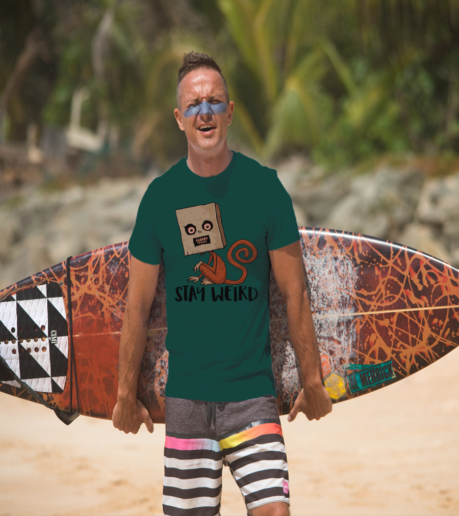 Stay Weird Sack Monkey Creepy Box Head Cartoon T-Shirt