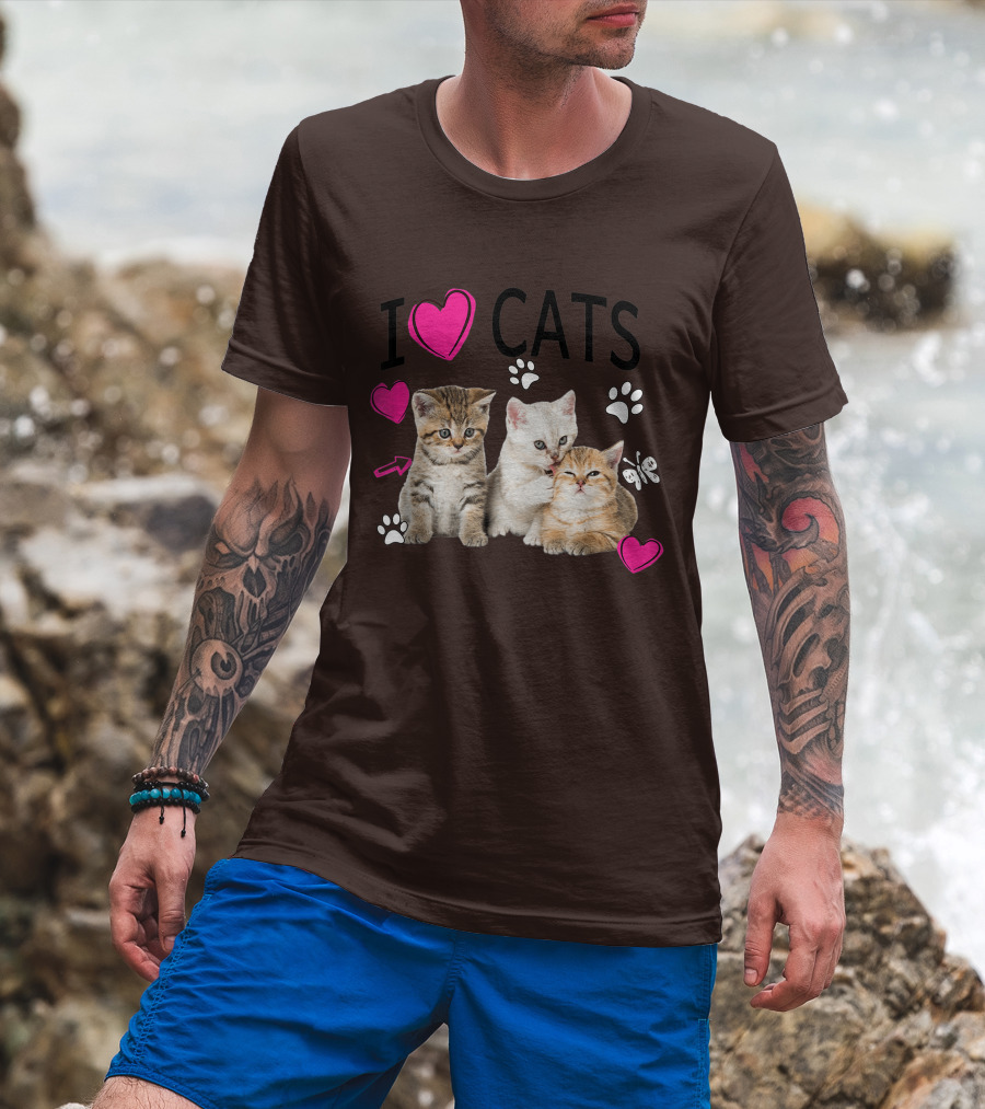 I Heart Cats With Kittens And Pink Hearts T-Shirt
