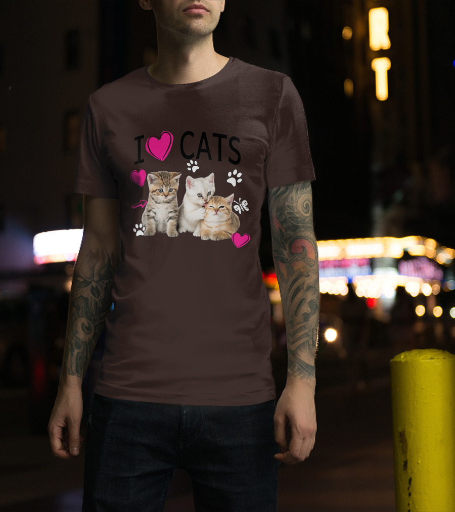 I Heart Cats With Kittens And Pink Hearts T-Shirt