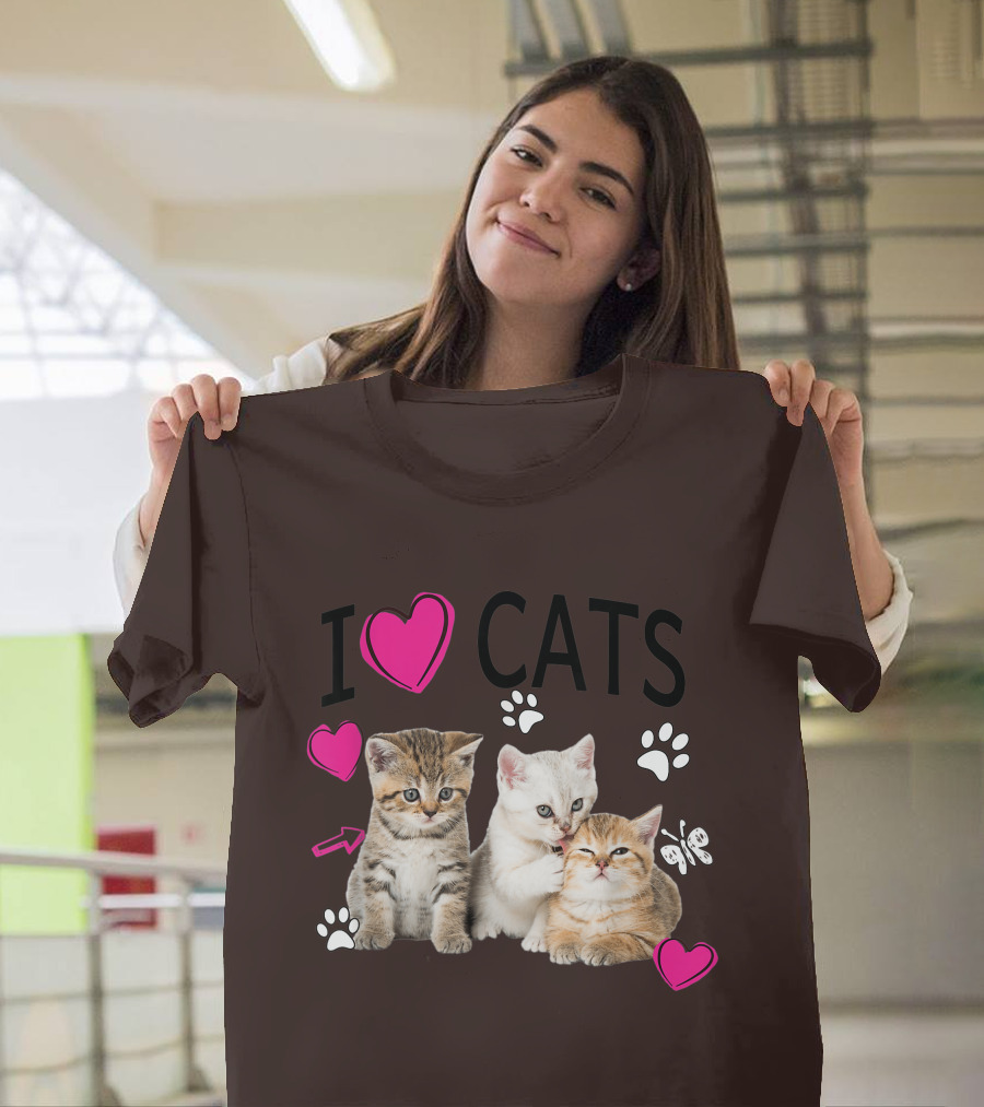 I Heart Cats With Kittens And Pink Hearts T-Shirt