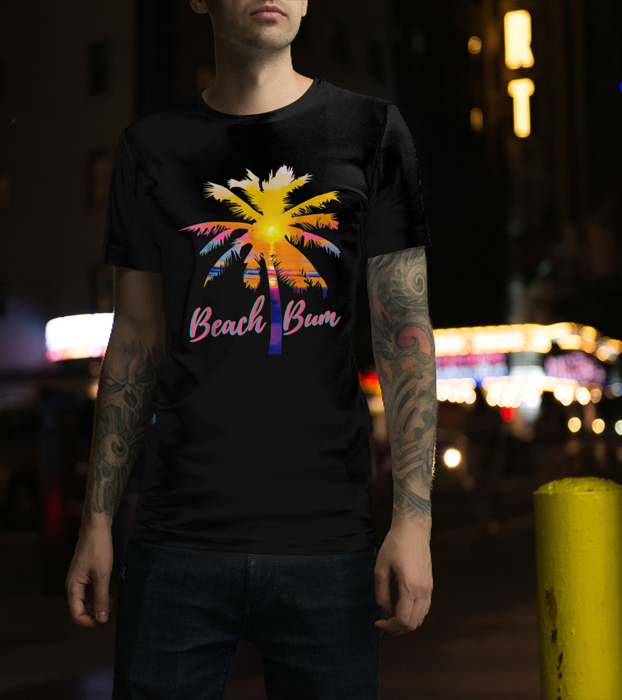 Beach Bum Tropical Sunrise Palm Tree Sunset Reflection T-Shirt