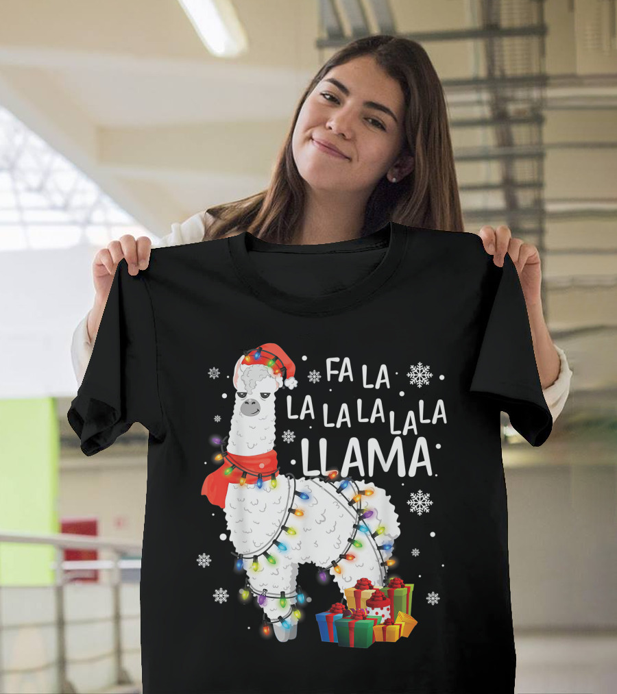 Fa La La Llama Christmas Lights and Gifts T-Shirt