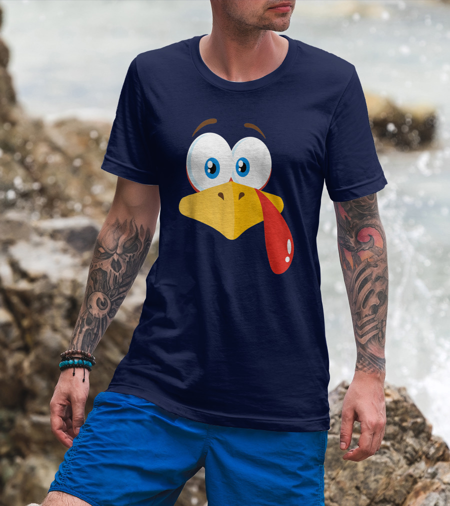 Turkey Face Pilgrim Funny Cartoon Eyes And Beak With Tongue T-Shirt