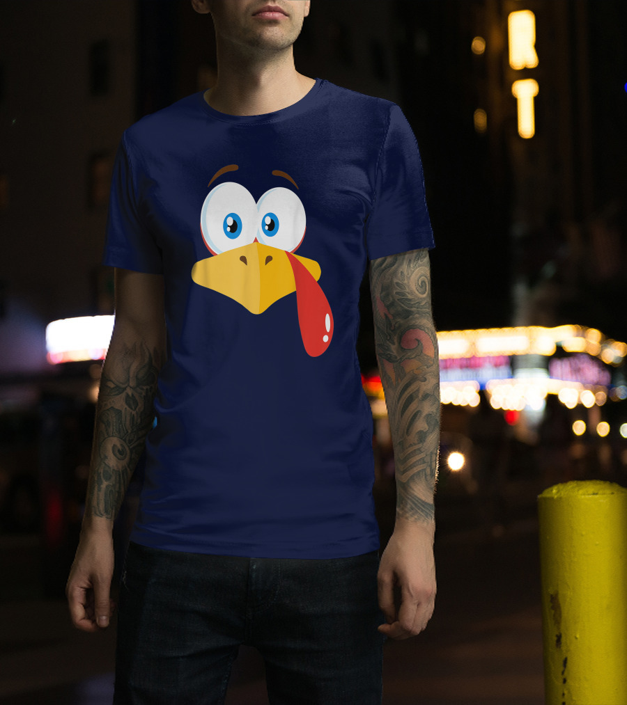 Turkey Face Pilgrim Funny Cartoon Eyes And Beak With Tongue T-Shirt