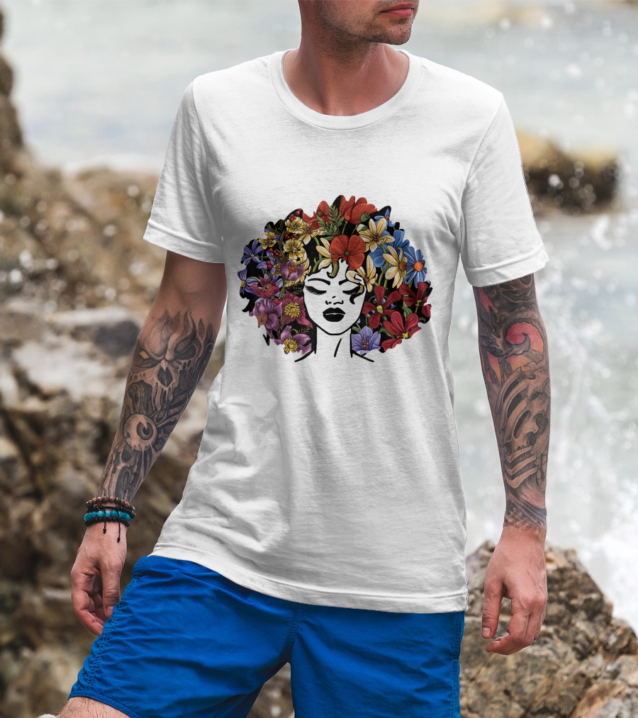 Educated Motivated Black Queen Melanin African American Floral Hair T-Shirt