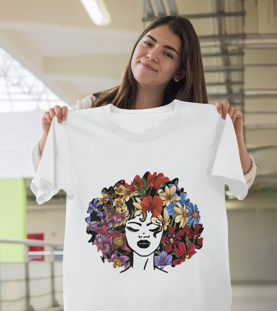 Educated Motivated Black Queen Melanin African American Floral Hair T-Shirt