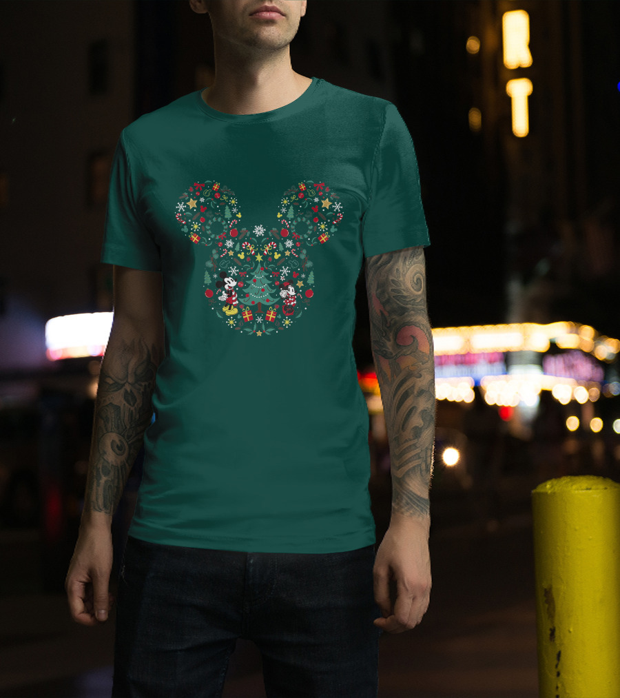 Disney Mickey And Minnie Christmas Tree Wreath Holiday Mashup T-Shirt