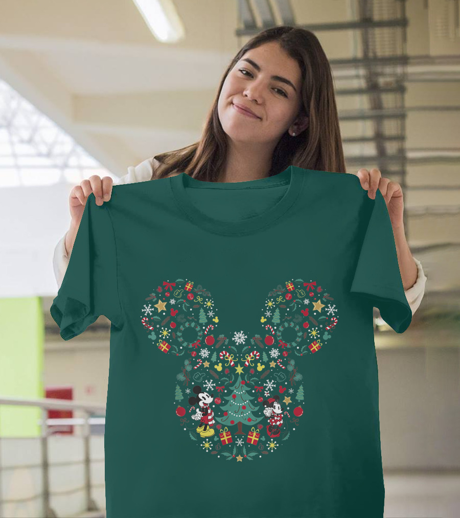 Disney Mickey and Minnie Christmas Tree Wreath Holiday Mashup T-Shirt