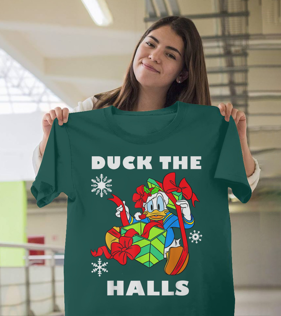 Disney Donald Duck The Halls Christmas Presents Snowflakes T-Shirt