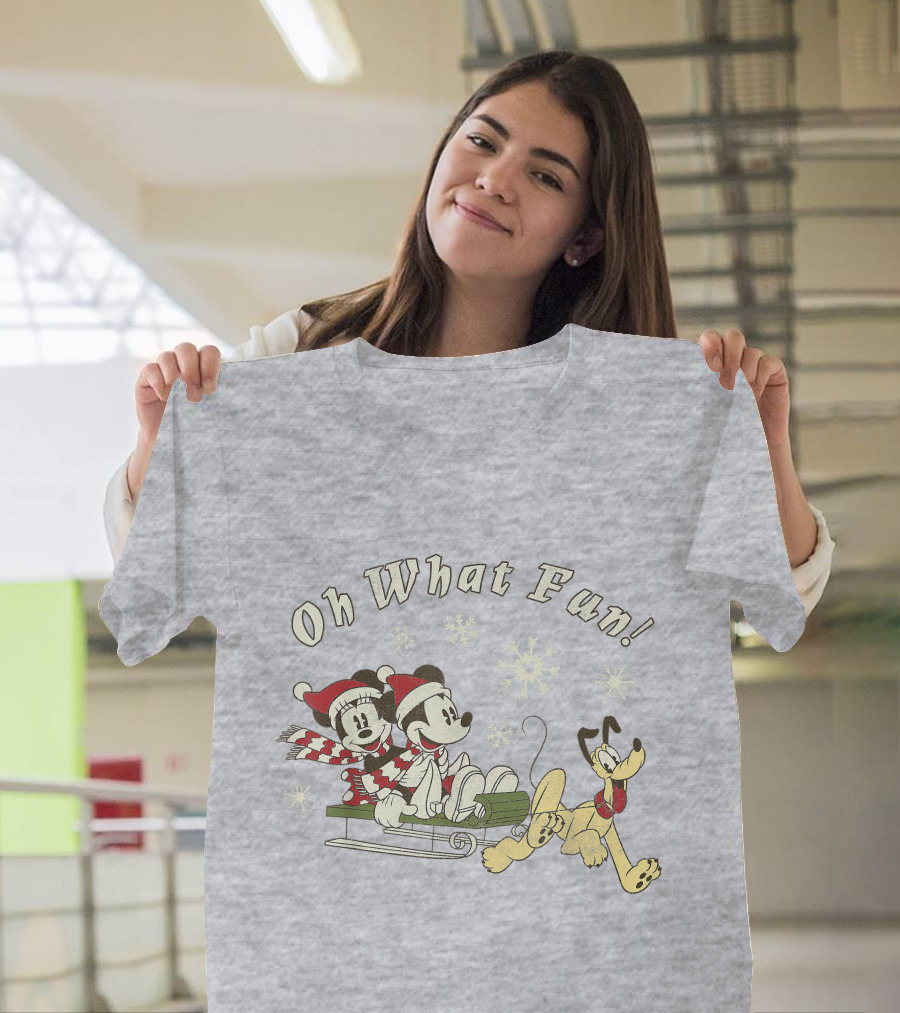 Oh What Fun Mickey Minnie Pluto Christmas Sled T-Shirt