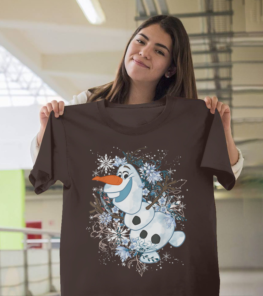 Olaf Dancing Surrounded by Snowflakes and Flowers from Disney Frozen T-Shirt