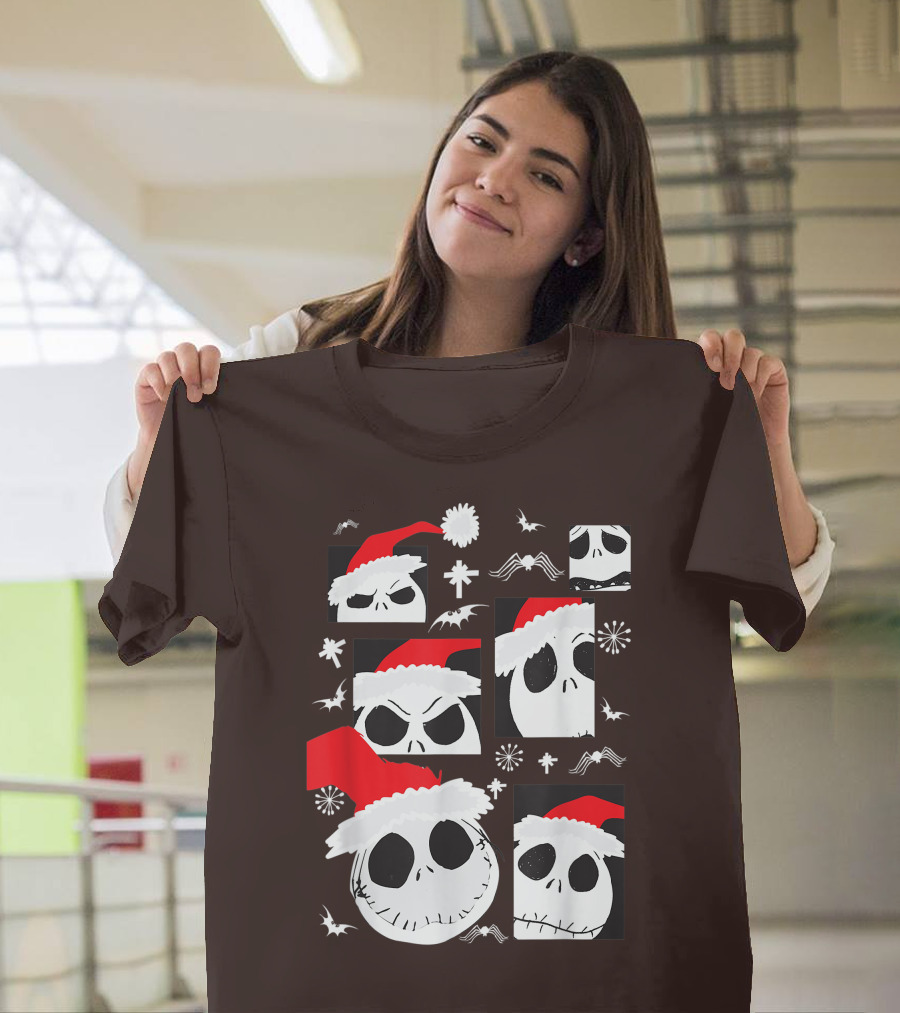 Nightmare Before Christmas Jack Skellington Faces Santa Hat Disney T-Shirt