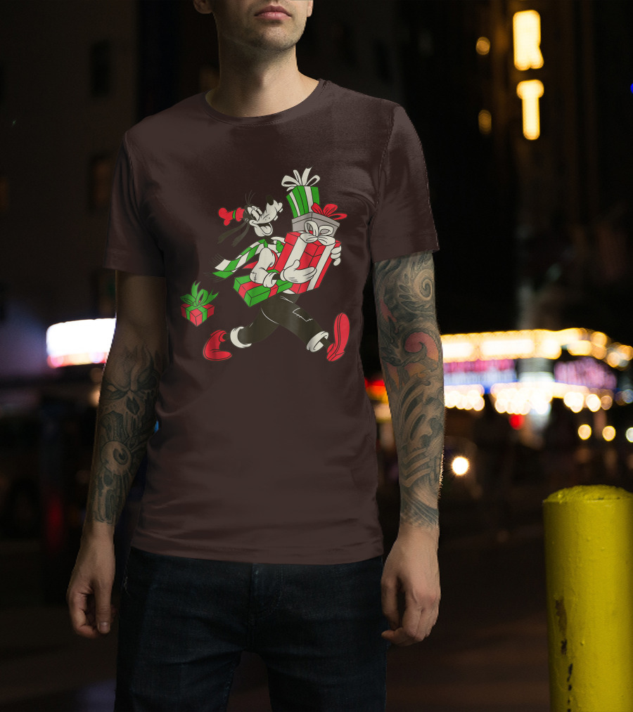 Disney Vintage Goofy Holiday Presents Carrying Christmas Gifts T-Shirt