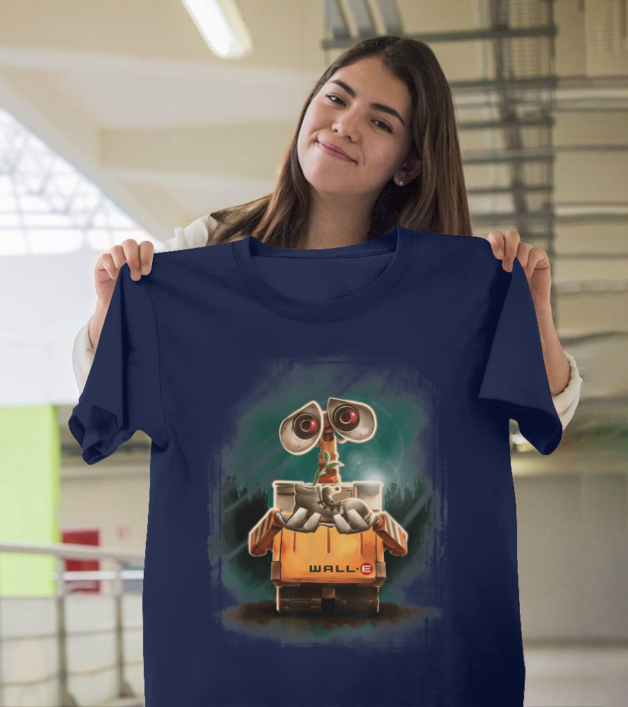 Wall E Holding Plant In Shoe On Starry Night Background Disney Pixar T-Shirt
