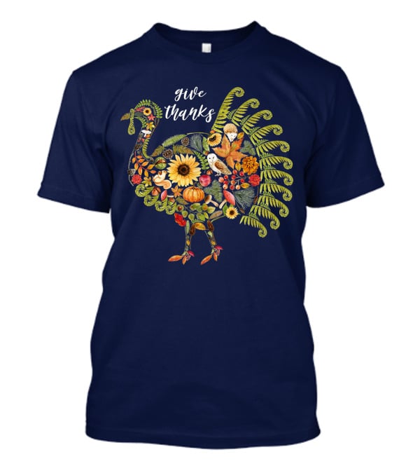 Give Thanks Vintage Autumn Botanical Turkey Thanksgiving T-Shirt