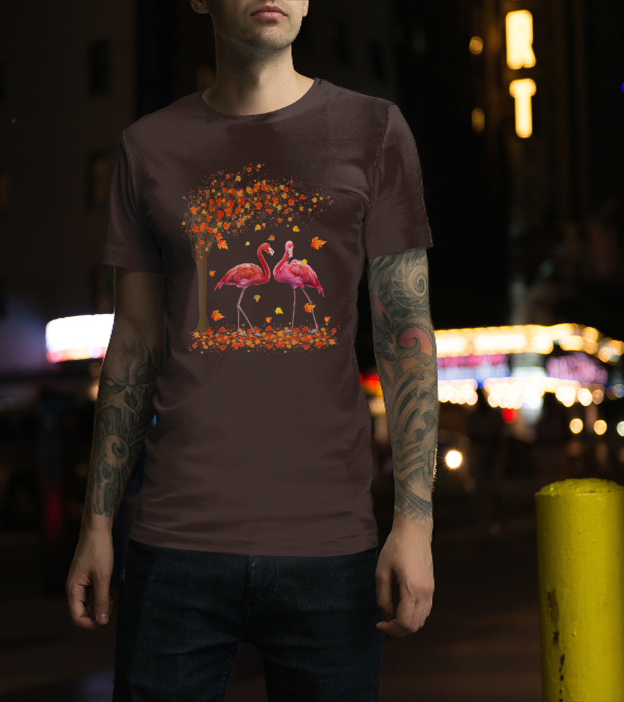 It's Fall Y'all Flamingo Autumn Leaves And Pink Flamingos T-Shirt