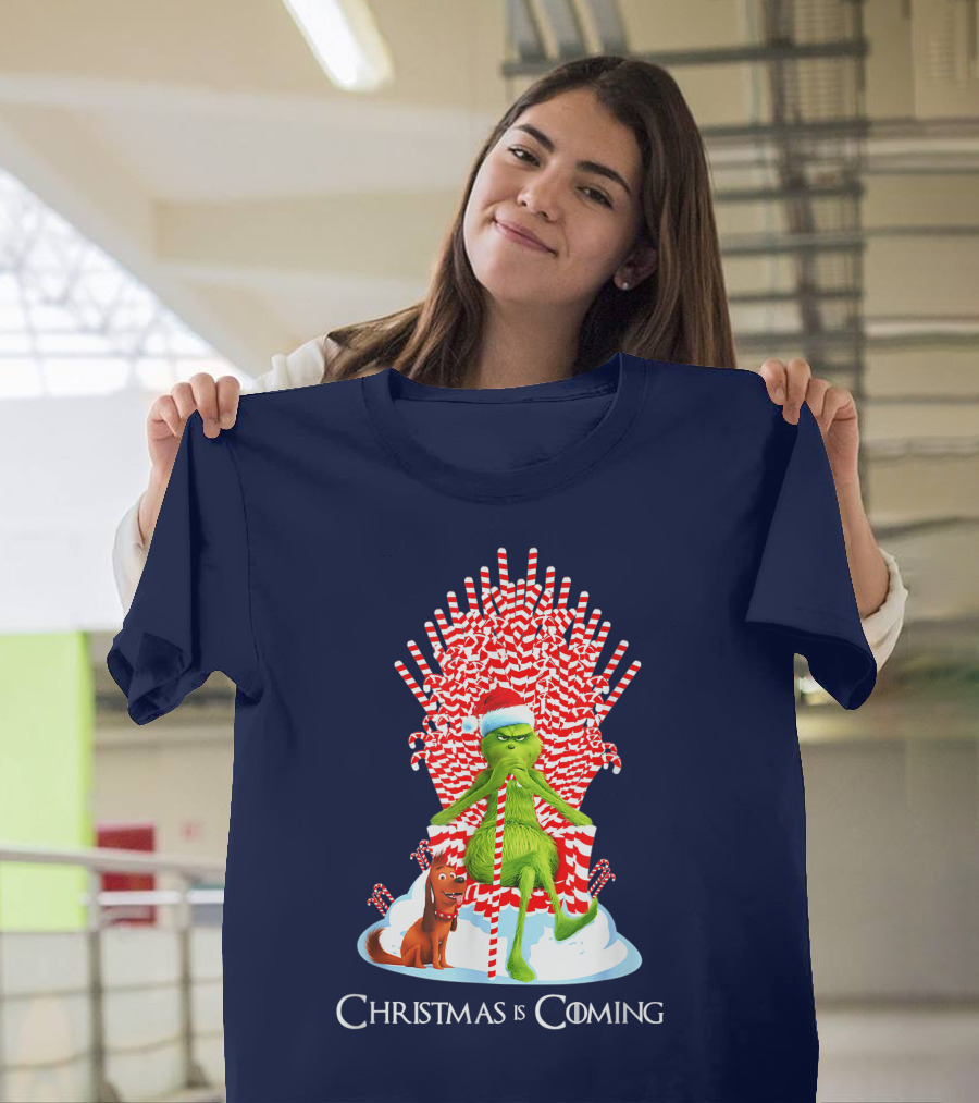 Christmas Is Coming Grinch Candy Cane Throne Funny T-Shirt