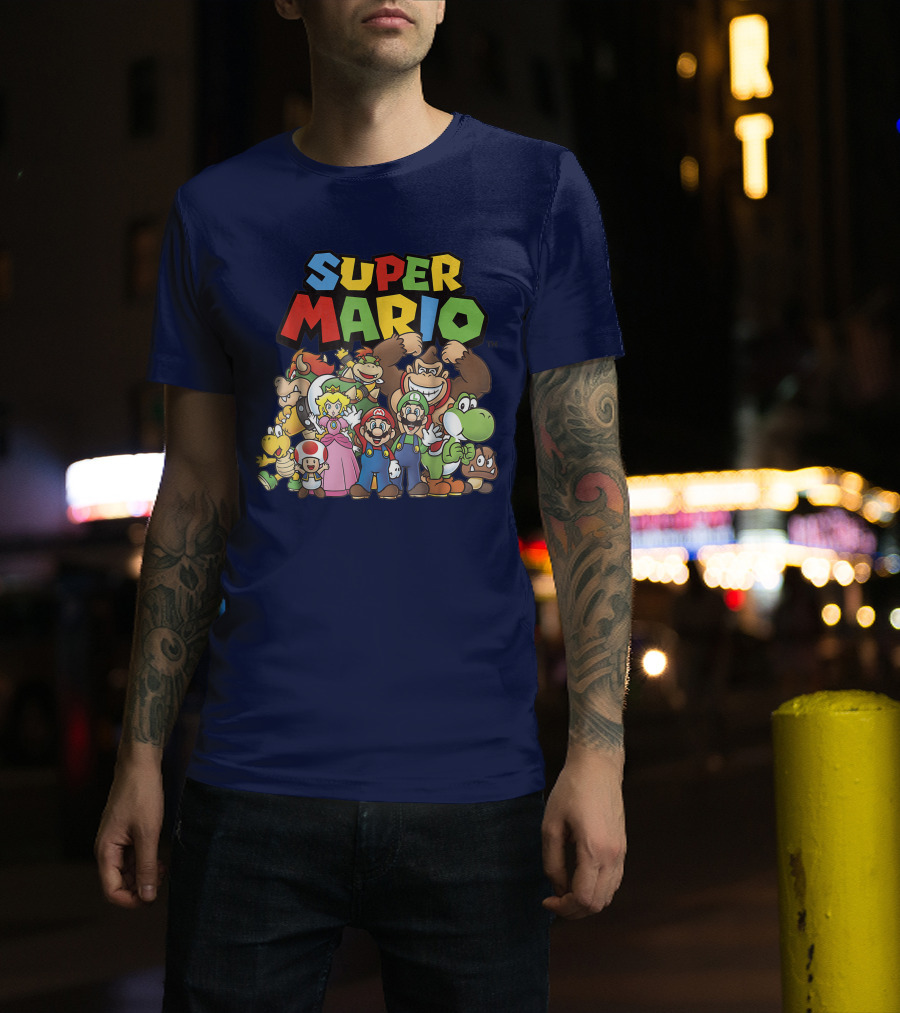 Super Mario Funny Full Cast Group Characters Bowser Donkey Kong Yoshi Luigi Princess Peach Toad T-Shirt