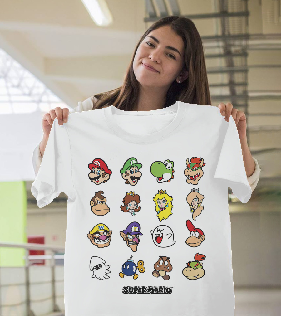 Super Mario Luigi Yoshi Bowser Peach Daisy Wario Waluigi Boo Donkey Kong Nintendo Characters T-Shirt