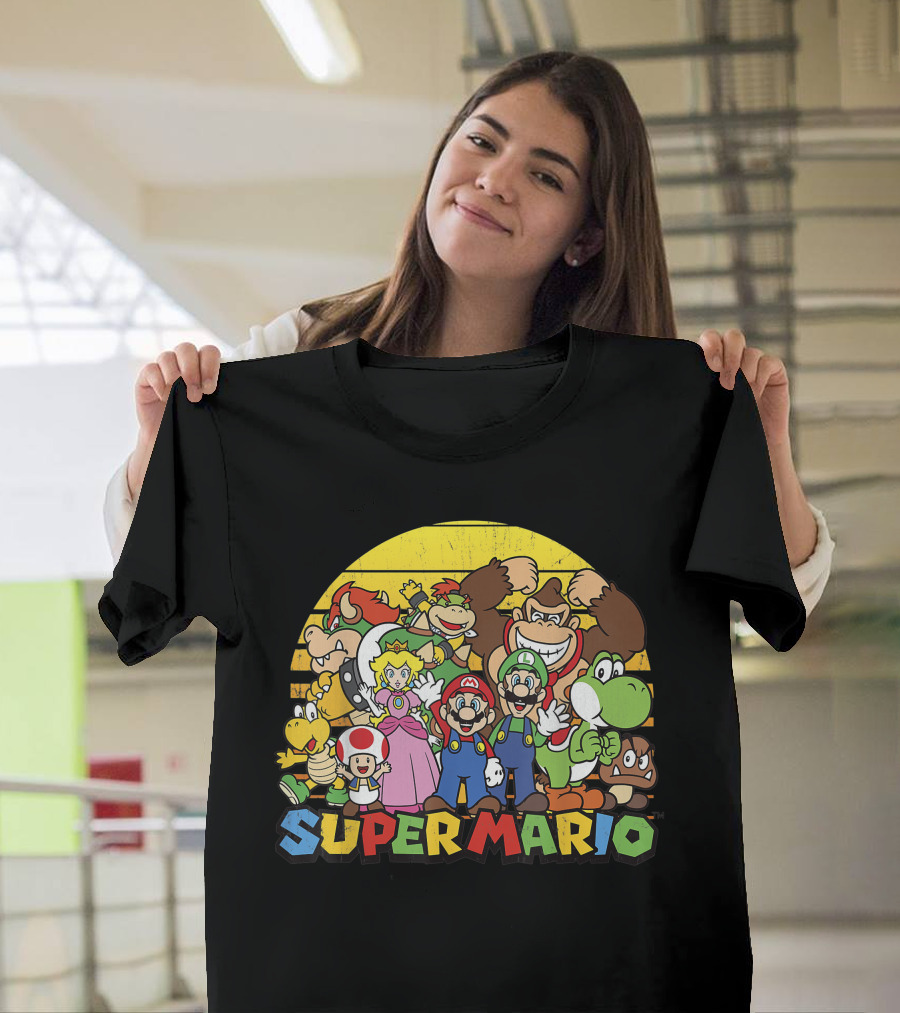Super Mario Group Characters with Mario, Luigi, Princess Peach, Yoshi, Bowser, and Donkey Kong T-Shirt