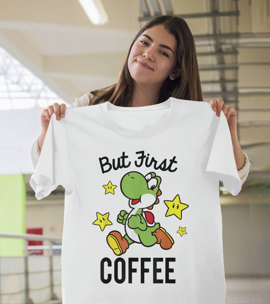 But First Coffee Funny Super Mario Yoshi Stars T-Shirt