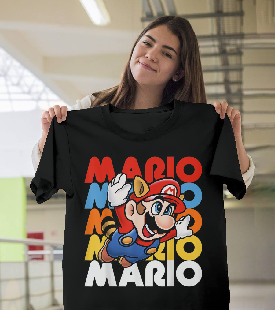 Funny Super Mario Retro Raccoon Flying Mario Repeat T-Shirt