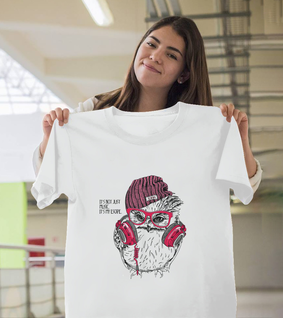 Cool Owl Listening to Music It's Not Just Music It's My Escape Owl Lovers T-Shirt