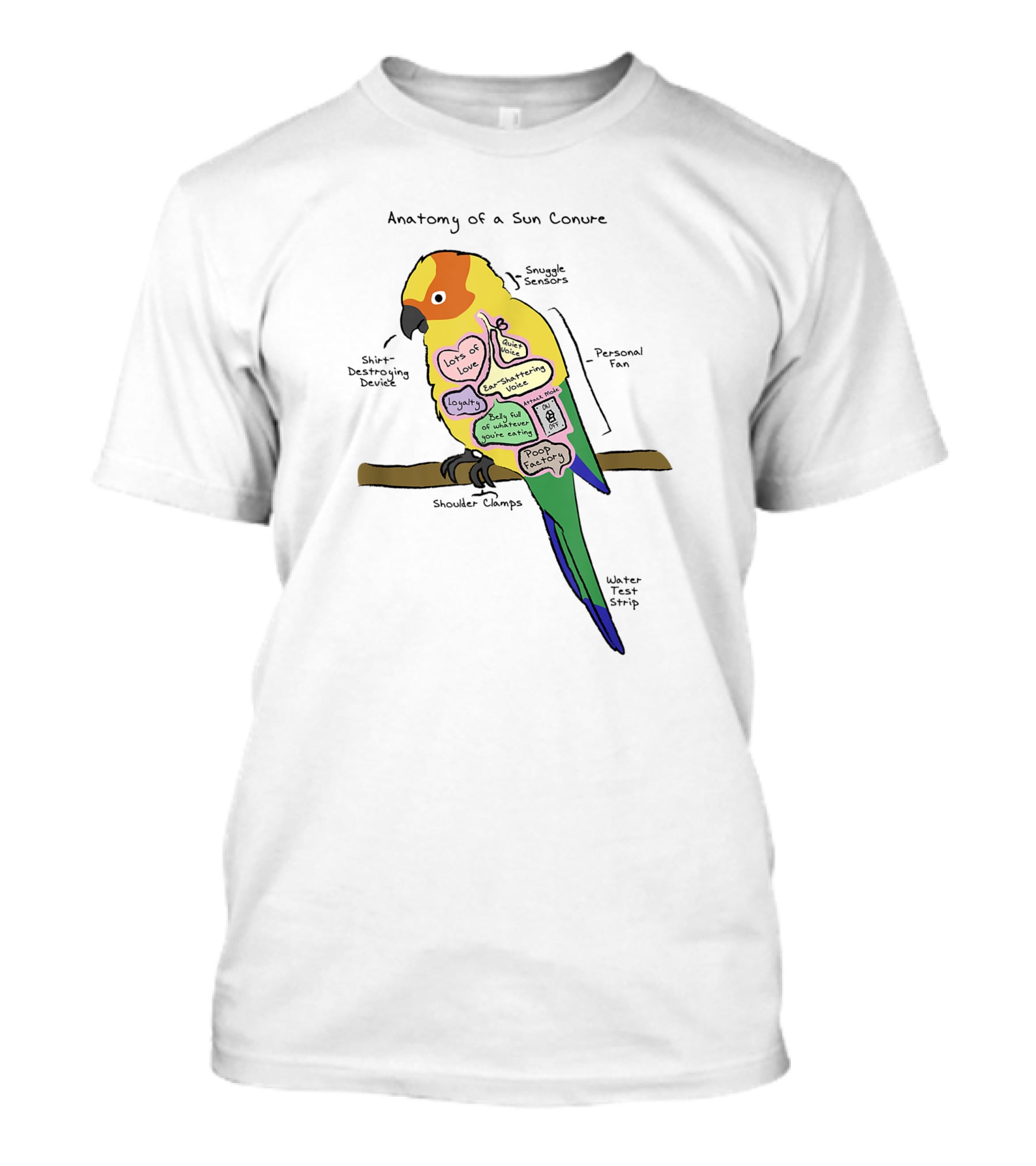 Anatomy Of A Sun Conure Parrot Snuggle Sensors Shirt Destroying Device Funny Parrot T-Shirt