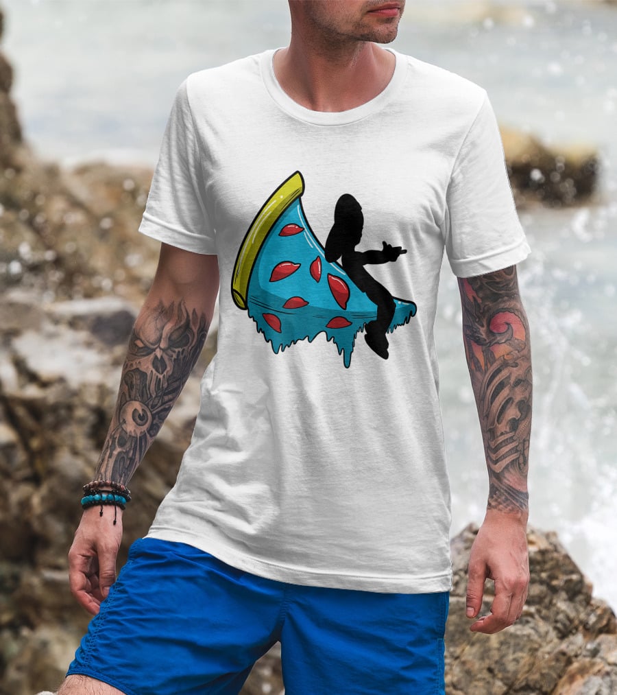 Picza Moon Silhouette On Blue Pizza Slice With Red Toppings T-Shirt