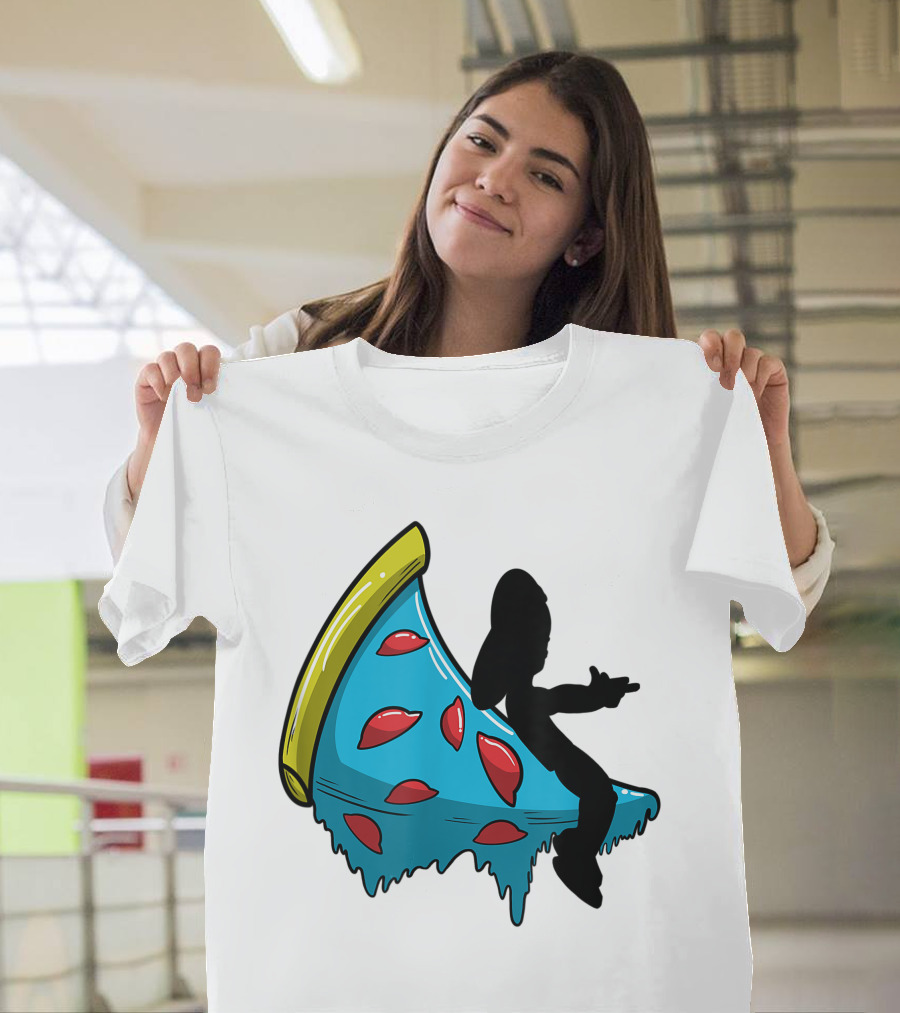 Picza Moon Silhouette On Blue Pizza Slice With Red Toppings T-Shirt