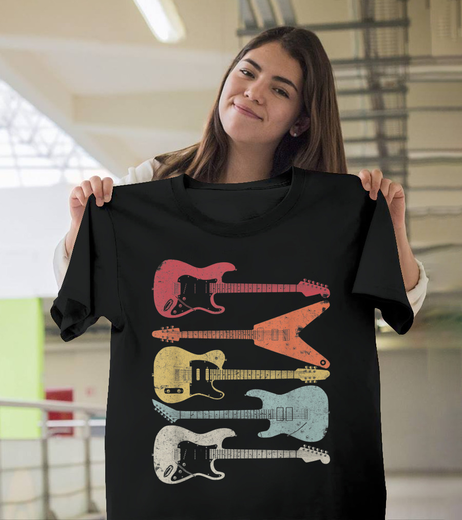 Guitar Guitarist Colorful Electric Guitars Distressed Texture T-Shirt