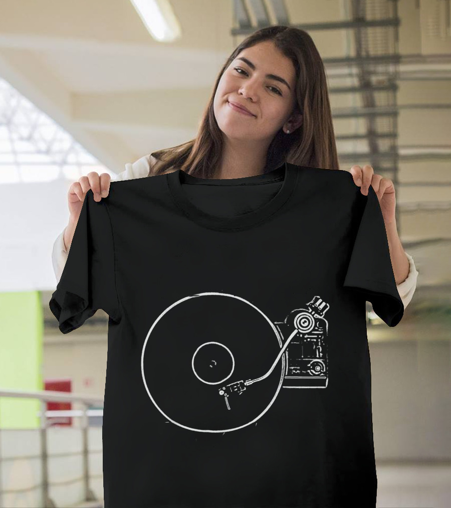 Vinyl Record Player Sketch Drawing Retro Music Turntable T-Shirt