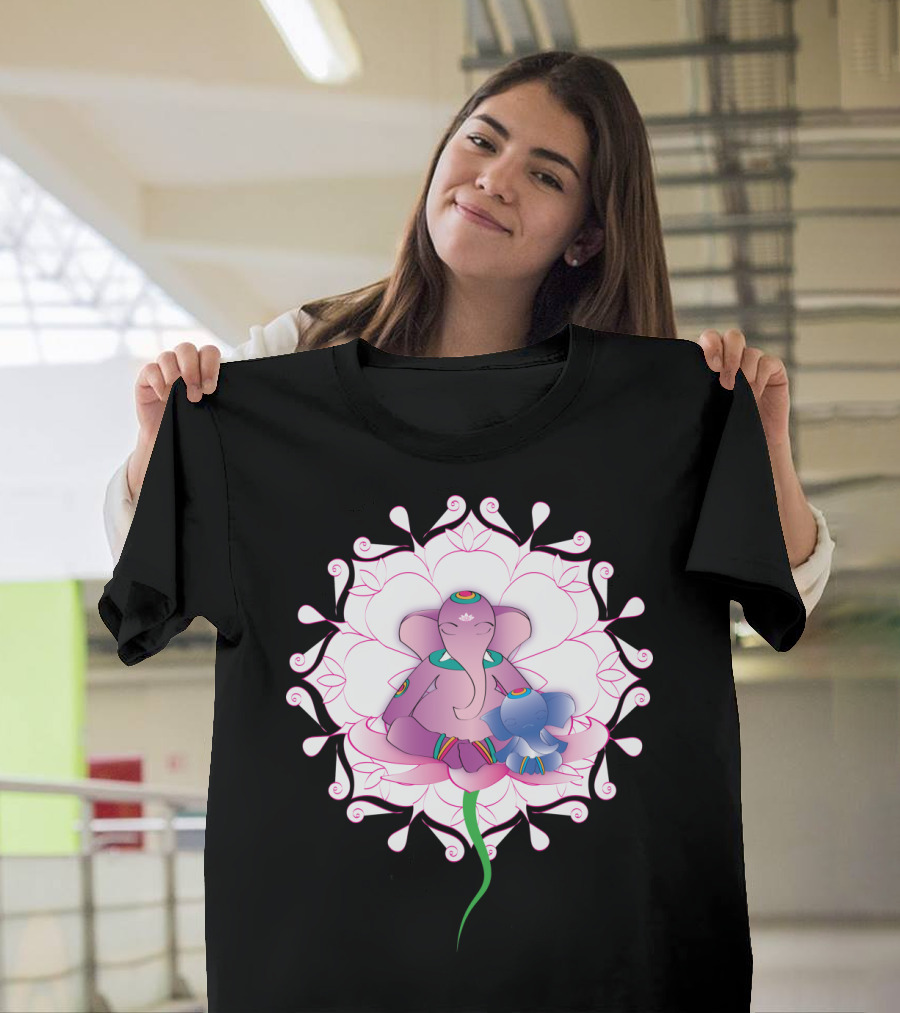 Ganesh Meditation with Lotus Flower Motif T-Shirt