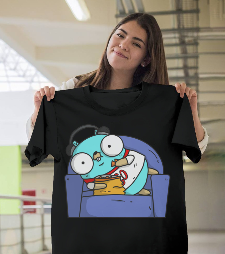Golang Relaxed Gopher on Couch with Snack T-Shirt