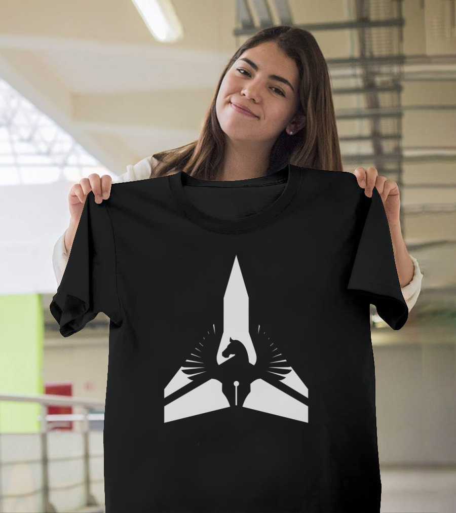 Flight Leader Pegasus Pen Emblem with Wings and Spacecraft T-Shirt