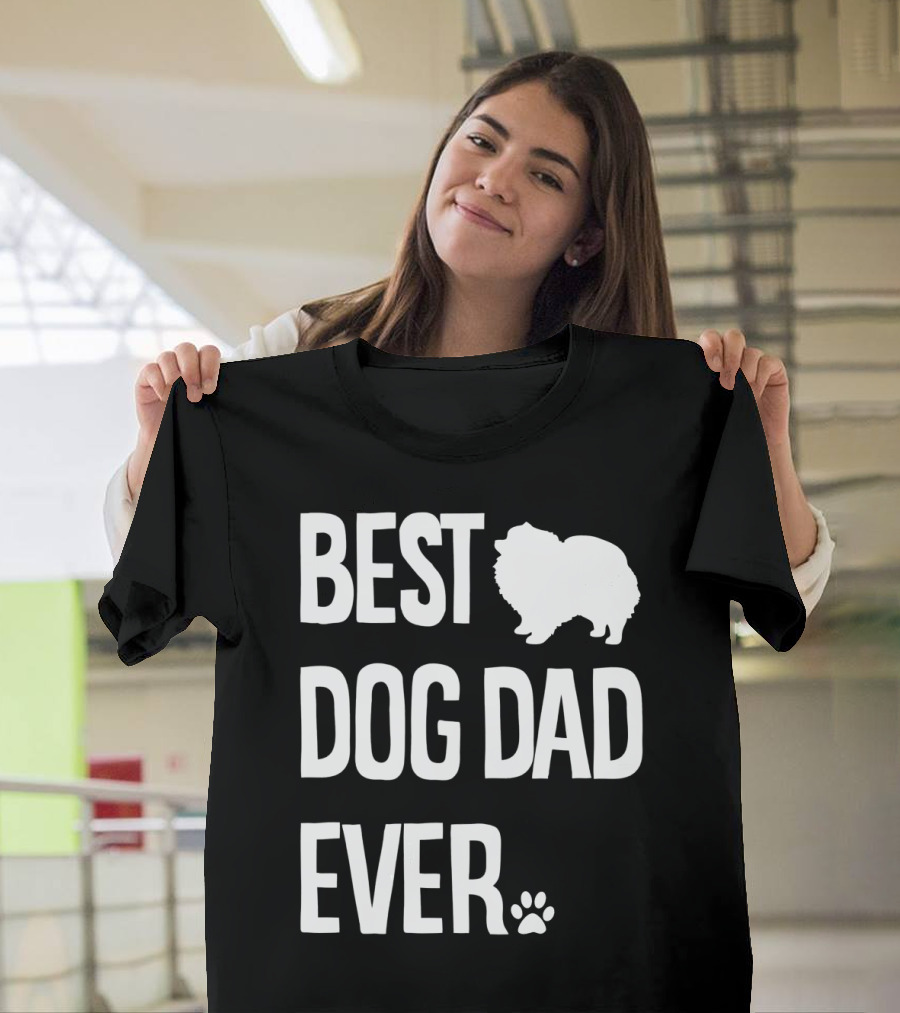 Best Dog Dad Ever Pomeranian Silhouette with Paw Prints T-Shirt