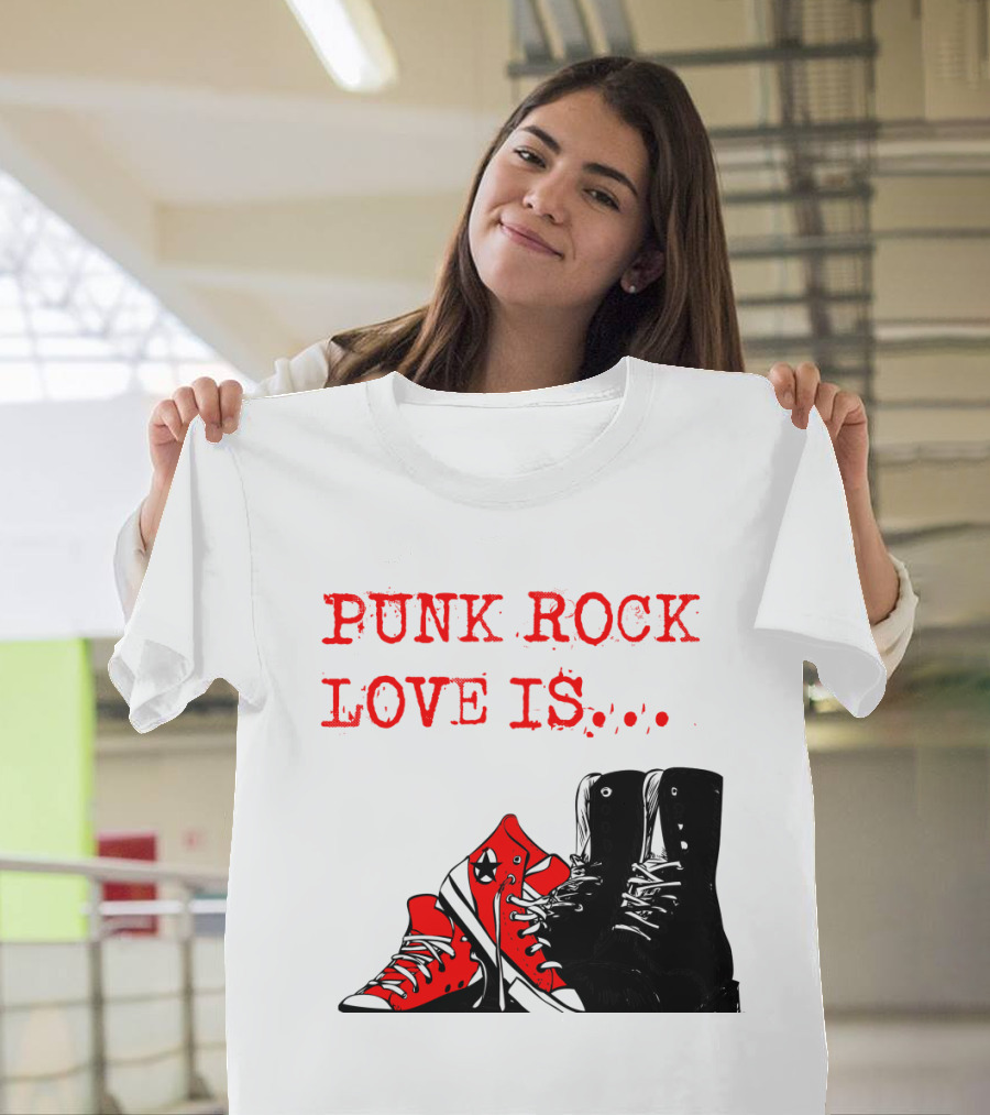 Punk Rock Love Is Converse and Doc Martens Boots Embrace T-Shirt