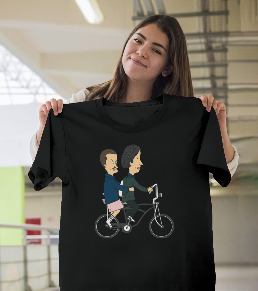 Strangely Stupid Animated Duo Riding Bike T-Shirt