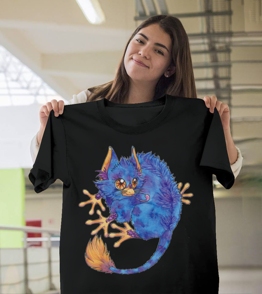 Fluffernut Blue Fantasy Creature with Orange Eyes and Wild Hair T-Shirt