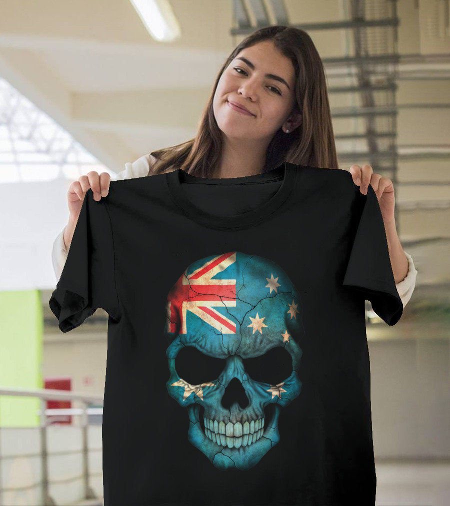 Australian Flag Skull Pattern with Stars and Union Jack T-Shirt
