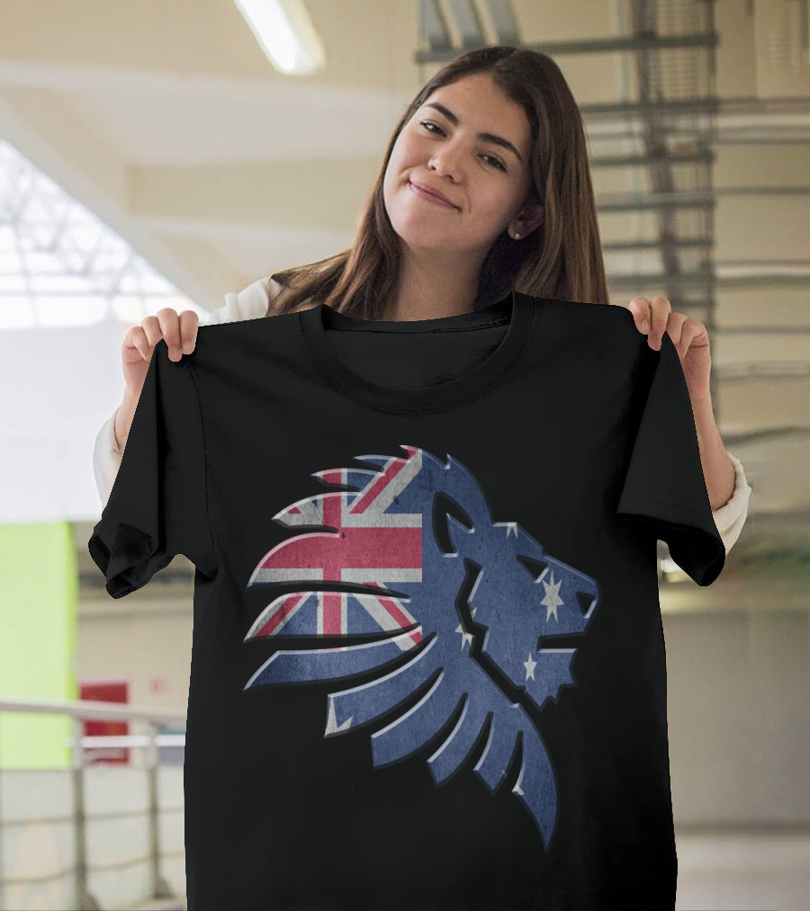 Australia Flag Lion Silhouette with Stars and Union Jack Elements T-Shirt