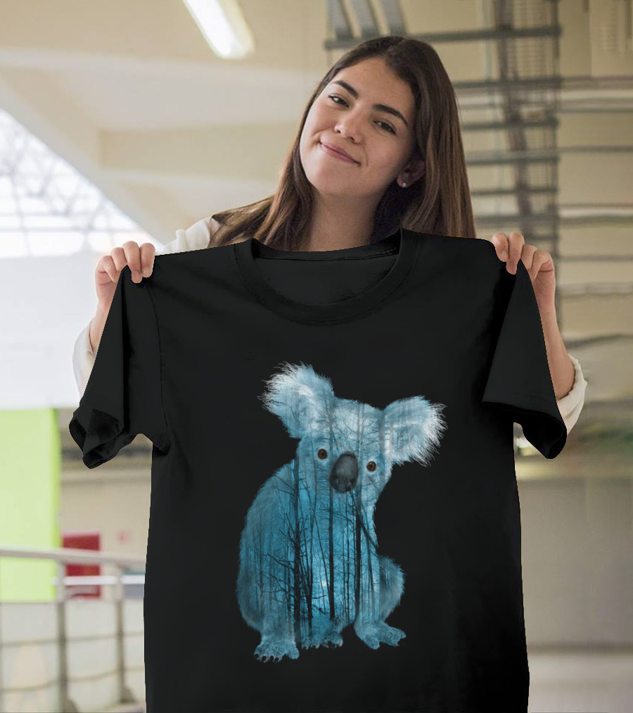 Australian Misty Forest Koala Bear Blue Silhouette Wildlife T-Shirt