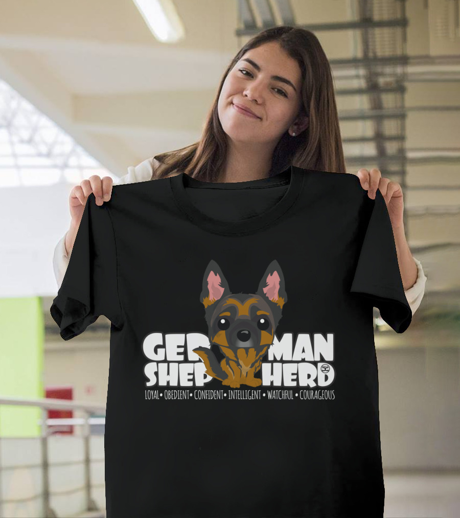 German Shepherd Big Head Design Loyal Obedient Confident Intelligent Watchful Courageous T-Shirt